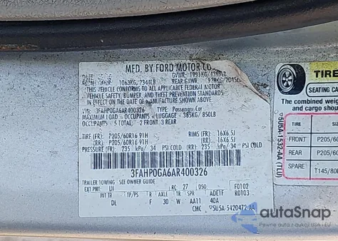 2010 Ford Fusion S из США, поврежденный, VIN 3FAHP0GA6AR400326